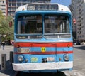 MONTEVIDEO URUGUAY - OCTOBER 6 2018: Trolley bus on exhibition front view.